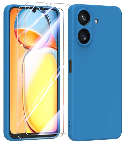 MIKULLE Funda para Xiaomi Redmi 13C 4G con Cristal Templado Protector de Pantalla,Ultra Slim Protectora Anti-Choques Carcasa de Silicona Líquida TPU Suave Case Cover - Azul