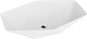 LAVITA Sovena - Lavabo da appoggio asimmetrico, senza troppopieno e foro per rubinetto, in porcellana di alta qualità, moderno lavabo in ceramica, 56,5 x 36,5 x 12 cm, bianco lucido