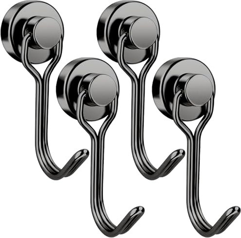 GGTTNRT Magnetic Hooks, 31Lb Magnet Hooks, Strong Magnetic Hooks for Fridge, Magnet Hooks for Hanging, Camping, Kitchen (Black, 4PCS)