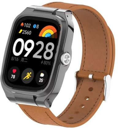 T-BLUER Bracelet compatible avec Xiaomi Redmi Watch 4,Bracelet en Cuir de Remplacement Accessoires de Poignet avec Cadre Métallique pour Redmi Watch 4 Smartwatch Marron