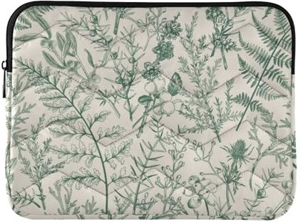 Yuiboo Laptop Sleeve Case 13-14 Inch Soft Laptop Case Retro Green Forest Flower Case with Zipper for Work Journey