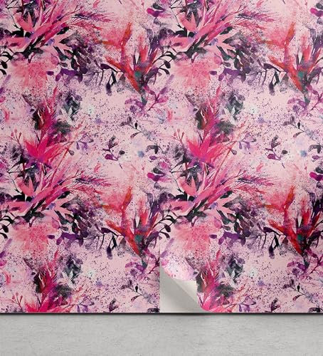 ABAKUHAUS Nature Papier peint autocollant pour la maison, Fleurs D'Aquarelle Grunge, Accent de salon et de cuisine auto-adhésif, 33 cm x 250 cm, Rose Foncé Violet pâle