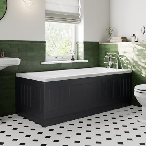 Affine® Tongue & Groove 1700mm Front Side MDF Bath Panel 16mm, Modern Wooden Panels for Bathroom Baths Soaking Tubs, Adjustable Plinth, Easy to Cut, Black Gloss