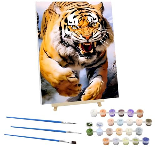 EOBROMD Peinture par Numero Adulte Tigre,Kit de Peinture à l'huile sur Toile Bricolage avec Cadre en Bois et Chevalet, Animal Peinture Sans Plis Toile pour Décoration de la Maison 30x40cm