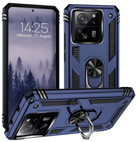 LBH Outdoor Hülle für Xiaomi 13T / 13T Pro Armor Militär Stoßfest Handyhülle 360 Grad Metal Ring Halter Ständer Schutzhülle für Handyhalterung Auto Magnet Blau