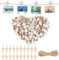 100 Pezzi Cuore Mollette Legno Decorative, Mollette Legno Piccole Bianche con 20m di Corda di Luta e 20 Spille, Mollette per Foto, Mollette Cuore Piccola per Foto Cartoline da Parete
