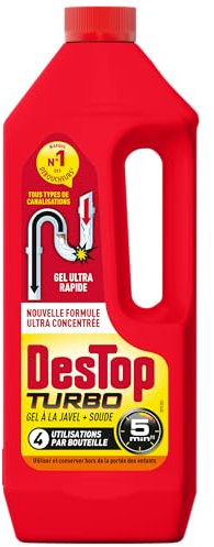 Destop Turbo 5 min - Gel désinfectant et déboucheur canalisation - 4 doses - 1L