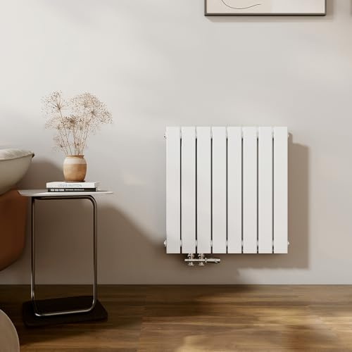 EMKE Radiateur Petit, 630x620 mm, Blanc,826 W,Panneaux Double | Radiateur Vertical, Radiateur Plat Étroit pour Salle de Bain, Conception à Raccordement Central