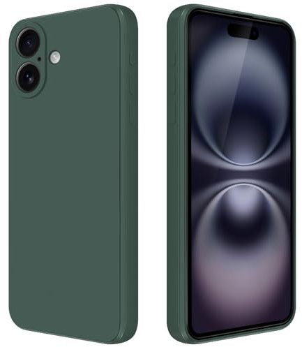GiiYoon Case Compatible with iPhone 16 Plus, Silky-Soft Touch Full-Body Protective Phone Silicone Case, Shockproof Cover with Microfiber Lining, Green