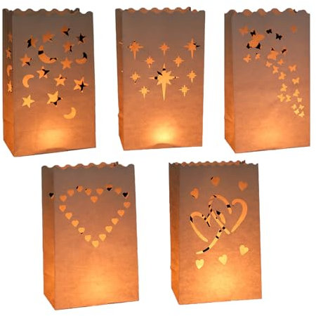 5 Lichttüten Kerzentüten, Papiertüten für Kerzen Weiß Candle Bags, Lichtertüten für Teelichter Kerzen für Birthday Party Lichtertüten für Teelichter Kerzen Kerzentüten Weiße - Tischdeko Geburtstag