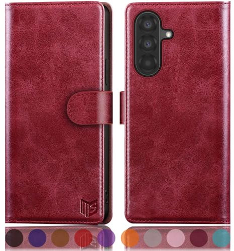 SUANPOT [RFID Schutz für Samsung Galaxy A56 Hülle PU Leder Handyhülle Lederhülle Klapphülle Kartenfach Flip Cover für Samsung A56 Handy hülle Leather Wallet Phone Case Rot