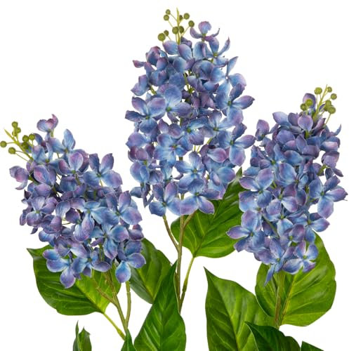 Briful Lot de 3 fleurs de lilas artificielles bleues en soie pour grands vases – Fleurs artificielles à longue tige pour mariage, arrangements floraux, décoration printemps-été – 76,2 cm de haut