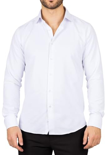 TruClothing Men's White Long Sleeve Regular Fit Double Cuff Twill Oxford Shirt