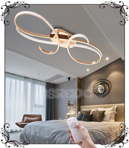 WSXEDC L80cm Deckenlampe LED Chrom - Deckenleuchte 64W Dimmbare 3000K-6000K Modern Wohnzimmerlampe Designer Beleuchtung Energiespar Deckenleuchte für Wohnzimmer Schlafzimmer Esszimmer Küche (Gold)