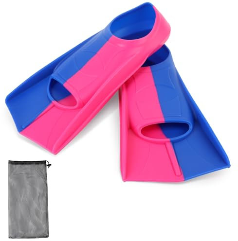 1 Pair of Children's Swimming Fins, Silicone Short Fins, Professional Children's Swimming Fins for Training and Lap Swimming for Children, Adults (Red Blue, XS)