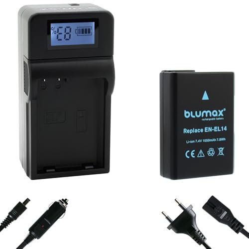 Blumax Akku kompatibel mit Nikon EN-EL14 [ 1050mAh ] + Speed Charger EN-EL14a für D3100 D3500 D5200 D5500 D5600 DF // CoolPix P7200 P7800 P8000