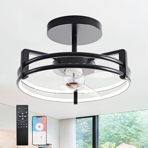 Ventilateur De Plafond LED Silencieux Avec Éclairage, Moderne Ventilateur de plafond Réversible et Telecommande, Réglable 6 vitesses pour le salon Salle à manger Chambre à coucher(Noir,φ40*25cm)