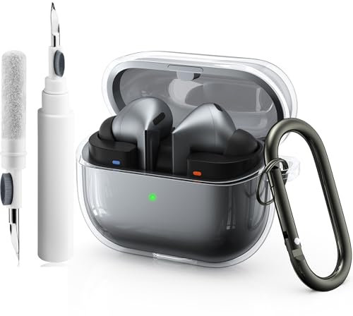 Oumida Custodia per Samsung Galaxy Buds 3 /Buds 3 Pro, Trasparente Protezione Cover per Buds 3 Generation con Gancio, Supporta la Ricarica Wireless, LED Frontale Visibile