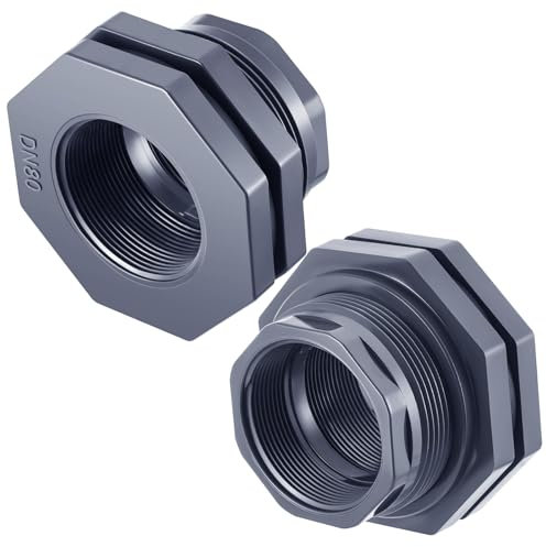 Maasechs 2 Pcs 3 Inch Bulkhead Fitting PVC Water Tank Connector Plumbing Pipe Threaded Bulkhead Fitting NPT for Rain Barrels, Water Tanks, Aquariums, Tubs, Pools