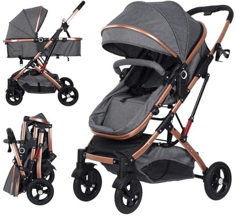 Vinteky Kombikinderwagen 2 in 1 mit Buggy, Liegeposition Reisesysteme mit 5-Punkt-Sicherheitsgurt, von Geburt bis 15 kg, Zusammenklappbar, großes Verdeck, für Neugeborene
