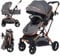 Vinteky Kombikinderwagen 2 in 1 mit Buggy, Liegeposition Reisesysteme mit 5-Punkt-Sicherheitsgurt, von Geburt bis 15 kg, Zusammenklappbar, großes Verdeck, für Neugeborene