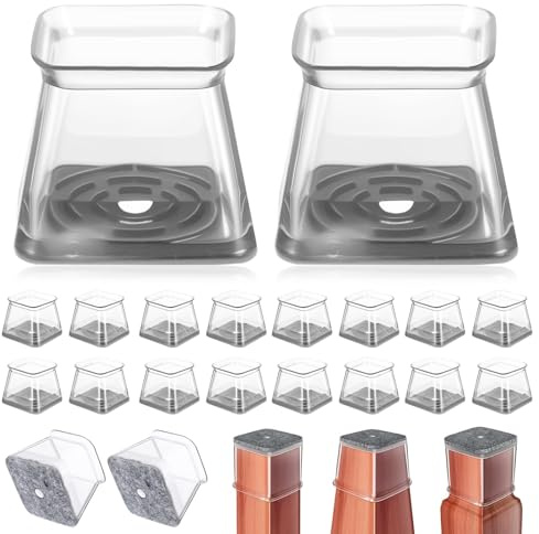 20 STK Silikon Stuhlbeinkappen Eckig,Stuhlbeinschoner,Transparent Stuhlsocken für Eckige Stuhlbeine Bodenschutz mit Filzgleiter,Stuhlgleiter Schutzkappen für Stuhlbeine Hartholzböden (Große Größe)