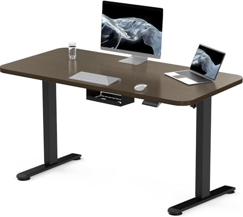 Flamaker Höhenverstellbarer Schreibtisch 120 x 60 cm, Schreibtisch Höhenverstellbar Elektrisch mit Memory Funktion, Computertisch mit Kabelmanagement, Standing Desk, Stehpult, Bürotisch, Nussbaum