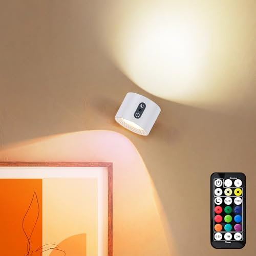 LuminexDesigns LED Wandleuchte Innen Akku – Kabellos Magnetisch Wandlampe RGB, Touch Dimmbar mit Fernbedienung – Weiß Aufladbar Lampe zum Kleben, Ohne Bohren, Strom – für Bett, Treppenhaus, Bilder