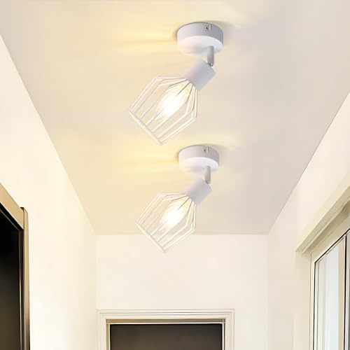 Lichtmaler Deckenstrahler Weiß 1 Flamming Deckenspots 2 Stück Deckenleuchte | E14 Vintage Wandleuchte Drehbar 350° Wandstrahler für Flur Badezimmer Küche(ohne Leuchtmittel)