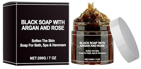 Mnozreo Savon Exfoliant pour le Corps au Savon Noir,Argan Et À La Rose,200G,1PC,Deep Cleansing and Softening Skin