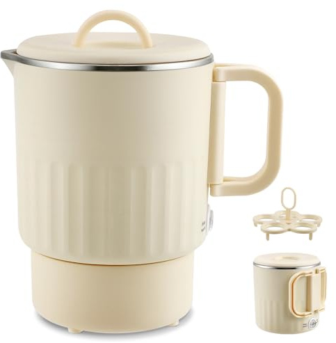 Faltbarer Wasserkocher 100ML Schwarz Reise Camping Wasserkessel - 600W 304 Edelstahl Elektrischer Wasserkocher BPA-freier - Doppelwand Design mit Automatische Konstanttemperatur und Dauerkochfunktion