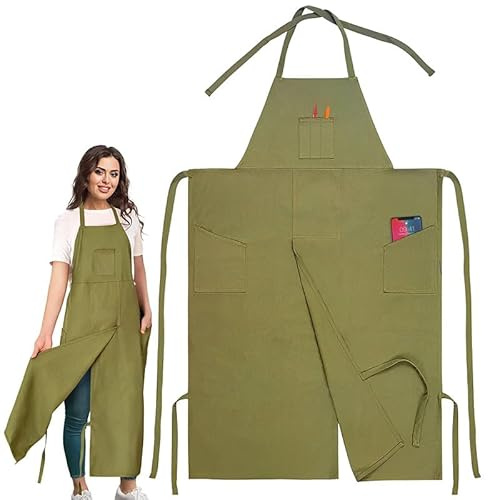MJFENDAI Full Coverage Split Leg Ceramics Apron, Waterproof Kitchen Cooking Aprons with 3 Portable Pocket, For Men & Women, for Ceramic Wheel Throwing, Woodturning, Painting and Ceramics