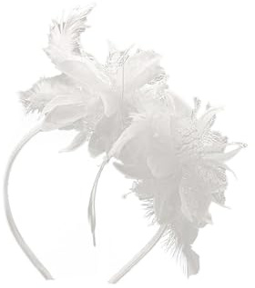 Bandeau de Plumes,Bandeau de Fascinateu Blanc avec des Plumes et des Fleurs,Vintage Serre Tete Plume Blanc pour les Femmes,des Accessoires de Cheveux à Thé Vintage pour les Mariages,les Courses