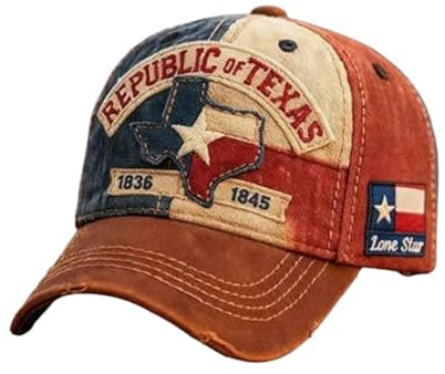 Qkbuza Texas Vintage Baseball Cap 1836-1845 Bestickter Star State Adjustable Republic of Texas Hat Vintage Unisex Hut Bequem Casual Accessoire für Patrioten Fans Touristen