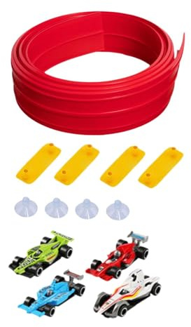 Folpus Flexibles Rennbahn Set Flexibles Autorennbahn Spielset mit Saugnapf Tragbare DIY Montage Diecast Autos Autorampe für Kindergeburtstag Zuhause, Rot