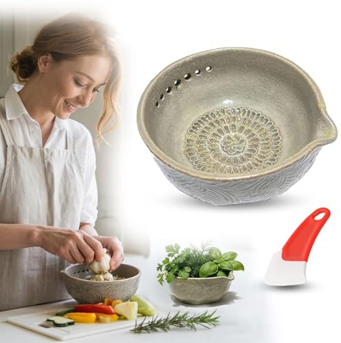 Handgefertigte Knoblauchreibe Mit Kräuterschale, Neues 2-in-1-Multifunktionsgerät Für Knoblauch (Modell 2026) Mit 5 Lochgrößen Zum Reiben Von Knoblauch, Kräutern, Zitronenschale Und Käse (* 1)