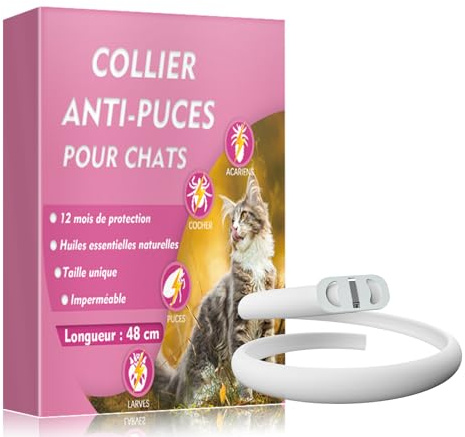 Tiepetly Collier Anti Puces pour Chat | Collier Anti Tique Chat – Réglable, 100% Naturel, Élimine Puces, Tiques & Poux, Adapté aux Grands, Moyens et Petits, Résistant à l’Eau (48CM)