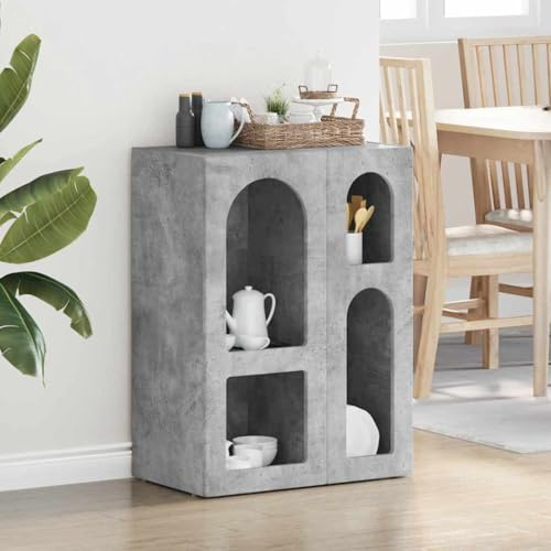 QJBSAVVA Sideboard Beton Grau 59x35x80,5 cm aus robustem Holzwerkstoff Modernes Design mit viel Stauraum für Wohnzimmer Esszimmer Flur Küche als lowboard Schrank oder Anrichte