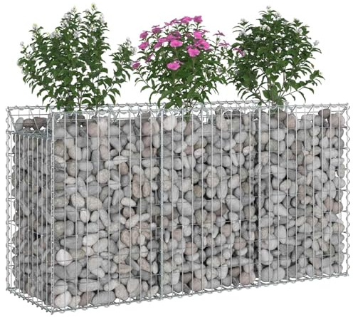 vidaXL Gabionen-Hochbeet Silber, Langlebige Gartenzaun, rechteckige Sichtschutzpaneele, Lösungen für Außenzaun, ideale Barrieren für Dein Zuhause
