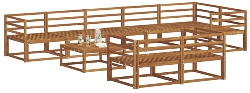 vidaXL Outdoor-Sofagarnitur 9 pcs Natur Massivholz Akazie, Outdoor-Sitzmöglichkeiten, Garten-Lounge-Sofaset, Langlebige Terrassen-Sektional, Modernes Gartenmöbel