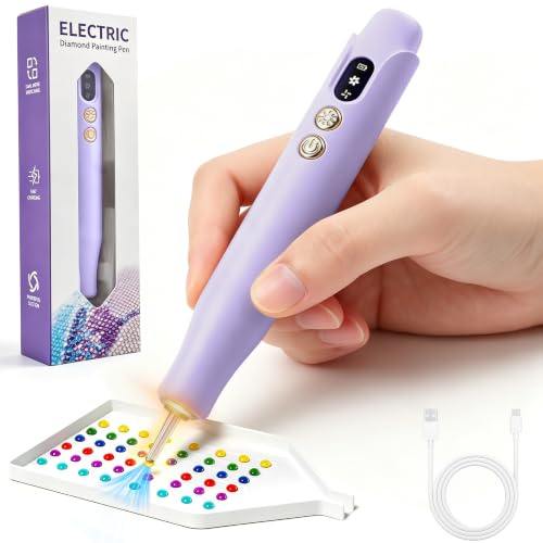 Electric Diamond Art Pen Kit, Wireless Vacuum Pen with 2-Speed Suction & Built-in Warm Light, Lightweight 53g Ergonomic Design for Diamond Painting, USB-C Rechargeable - Purple | 2-Speed Suction & Built-in Warm Light, Lightweight 53g Ergonomic Design for Diamond Painting, USB-C Rechargeable