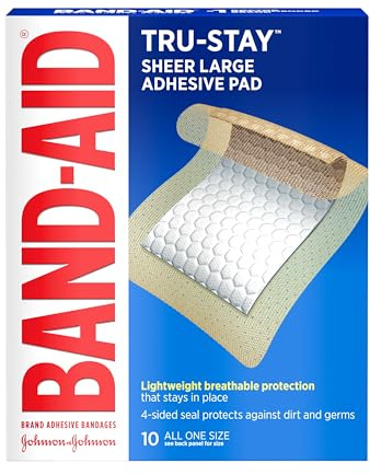 Band-Aid Brand Tru-Stay Adhesive Pads, Large Sterile Sheer Bandages for First Aid & Wound Care, Large Pad Covers & Protects Minor Cuts, Scrapes & Burns, Lightweight, Large Size, 10 Ct