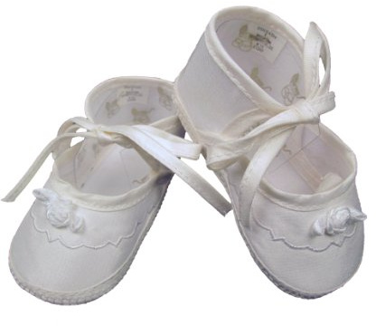 Little Things Mean A Lot Girls Silk Dupioni Christening Shoes Baptism Shoes with Ribbon Rosette 01 Off-White