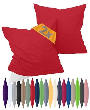 npluseins Renforcé-Kissenbezüge im Doppelpack - 100% Baumwolle - schlicht und edel 698.898, 40 x 80 cm, rot