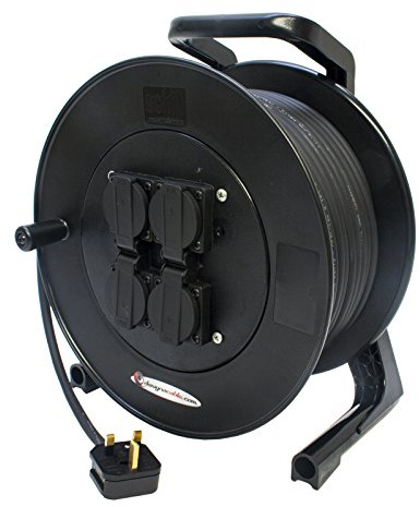Industrial 'Supa-tuff’ 4 gang Extension Lead on ABS Reel. 13a Tough Rubber Cable (50m)