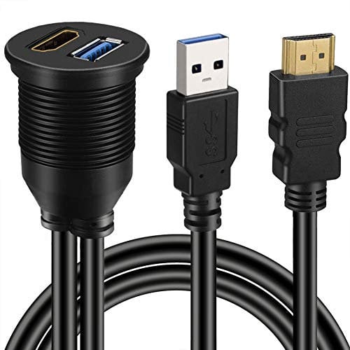 USB 3.0 e HDMI a HDMI + USB3.0 AUX Extension Dash Panel Impermeabile Car Flush Mount Cavo per auto e moto - 1m