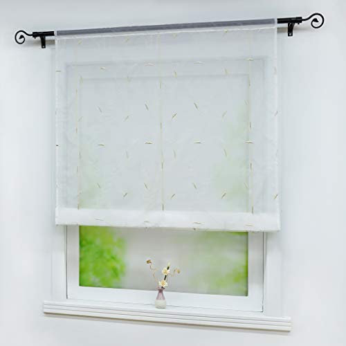Joyswahl Voile Raffrollo mit Tunnelzug Transparente Bändchenrollo mit Blumen-Stickerei »Lilii« Schals Fenster Gardine BxH 60x120cm Sand 1 Stück