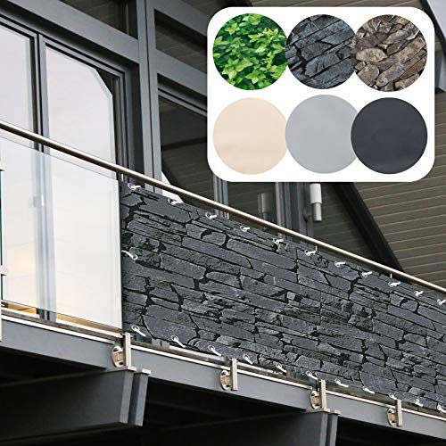 casa pura Brise Vue Balcon - Pare-Vue PVC | Brise Vue Occultant | Protection Visuelle Résistant Intempéries & UV | Brise Vent avec Oeillets & Cordons | Ardoise - 90cm (H) x 600cm (L)