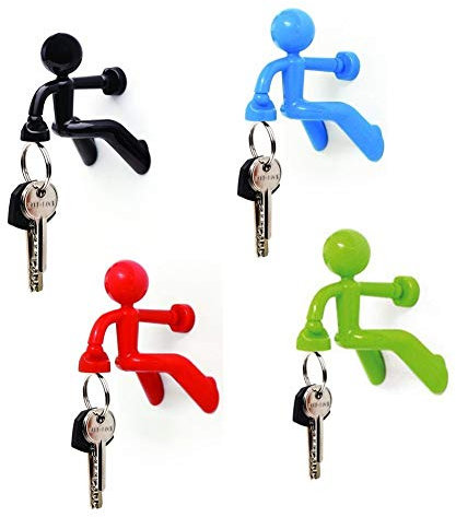 Julymall Set of 4 Strong Magnetic Key Holder Hooks with Wall Climbing Man Design Random Colour