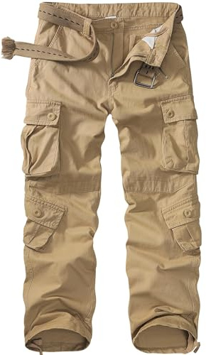Jessie Kidden Men's Combat Camo Cargo Trousers Camouflage Army Military Tactical Work Pants #7533 Khaki-30